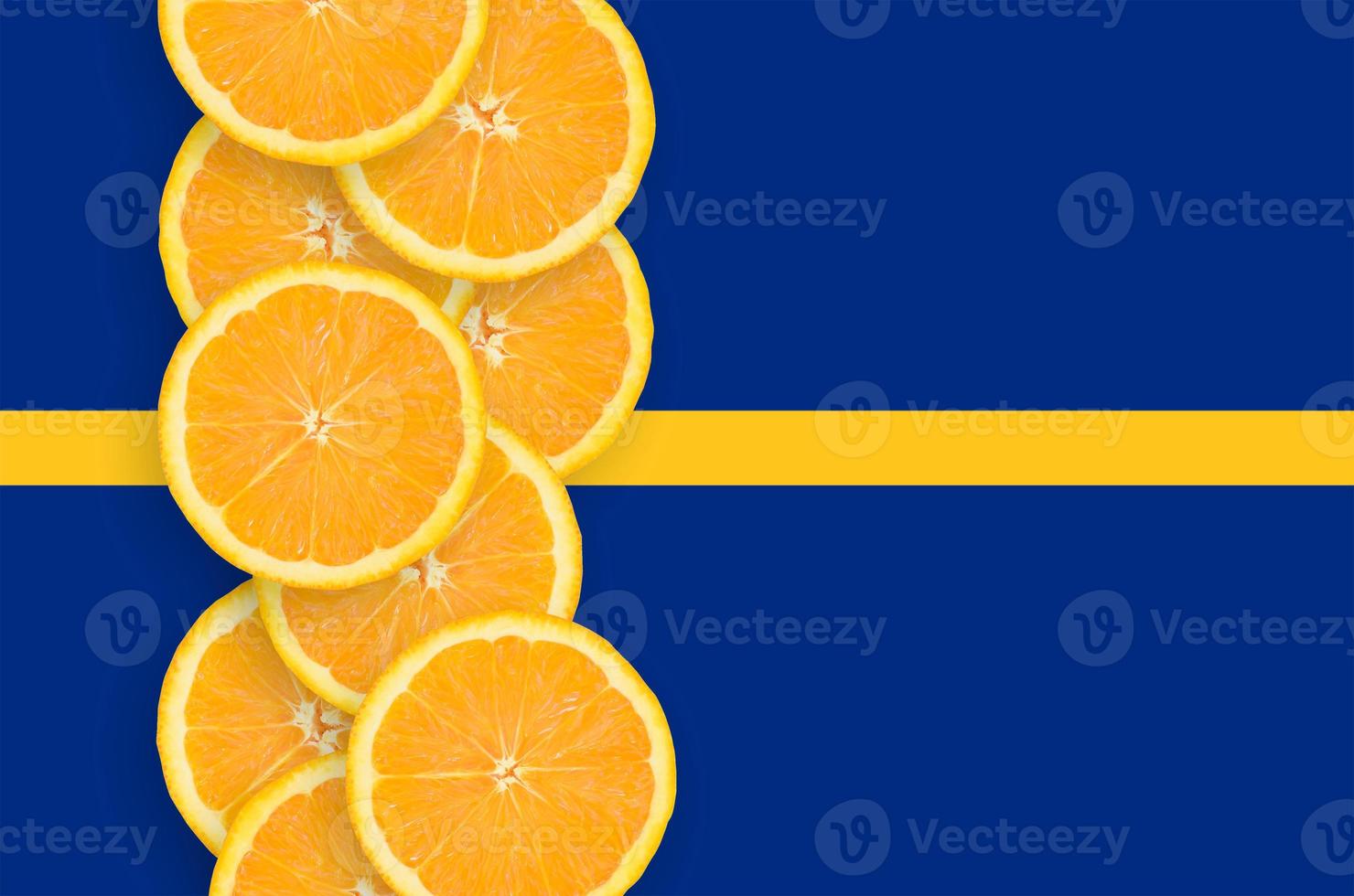 Nauru flag and citrus fruit slices vertical row photo