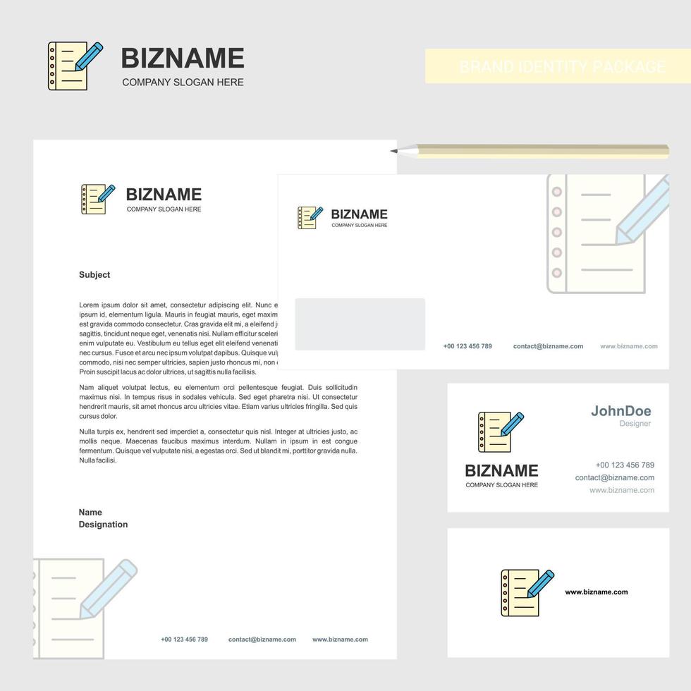 Writing on notes Business Letterhead Envelope and visiting Card Design vector template