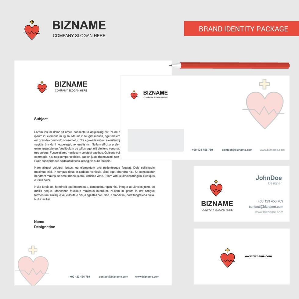 Heart rate Business Letterhead Envelope and visiting Card Design vector template