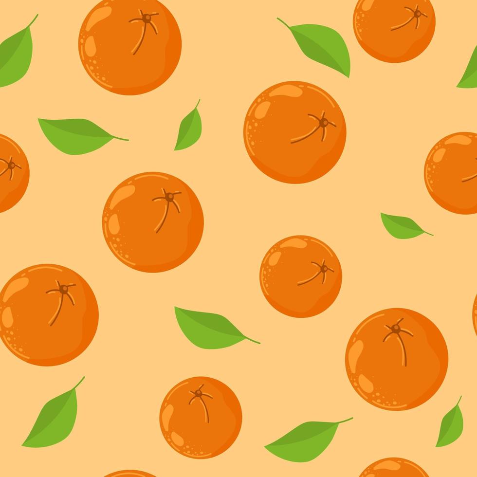 Handdrawn fruit seamless patter with orange, vector illustration, on background.