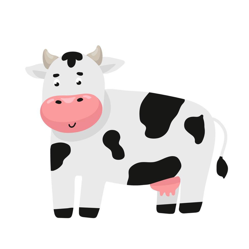 Cute cartoon cow illustration Kids room poster, baby nursery, greeting card, clothing. vector