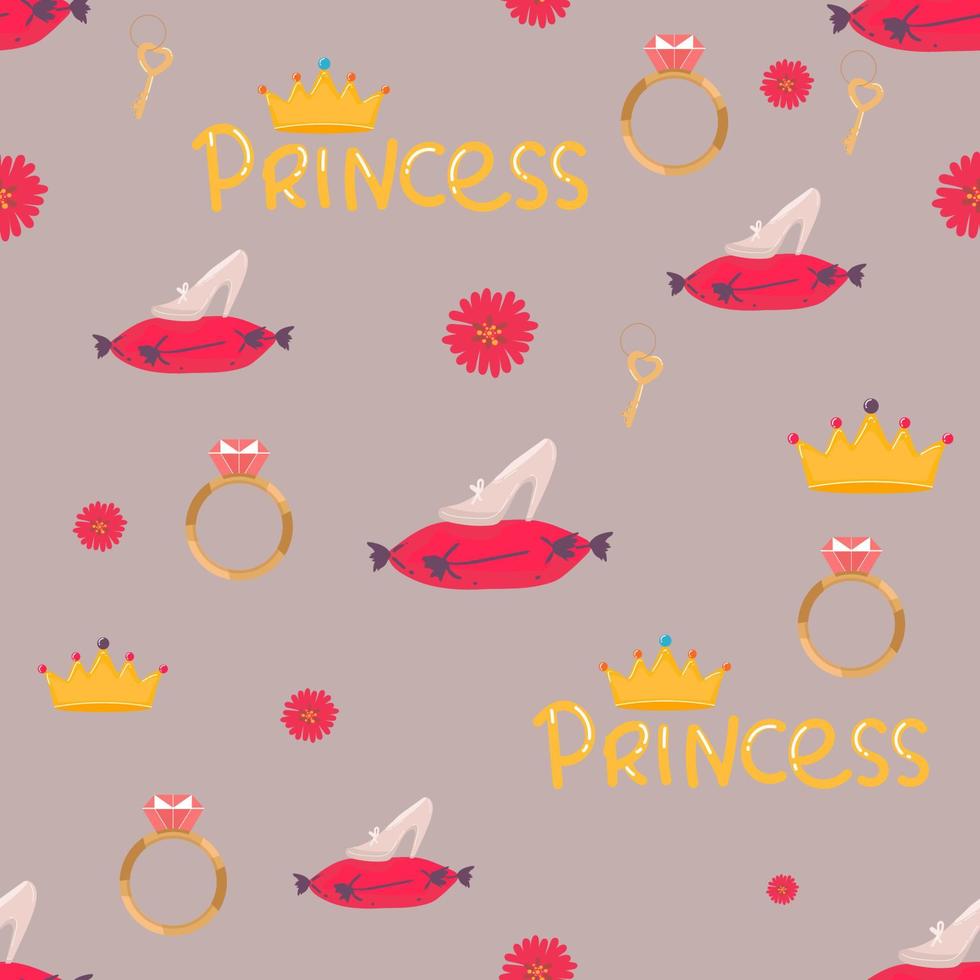 vector abstract seamless pattern. Simple Little Princess concept for girl. Fill drawing illustration. Cute childish fabric background. Print art graphic backdrop texture. Wrapping design for kids.