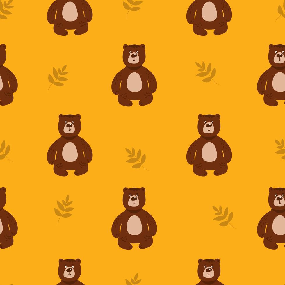 patrón infantil impecable con osos lindos en la madera. niños creativos textura forestal para tela, envoltura, textil, papel pintado, ropa. ilustración vectorial vector