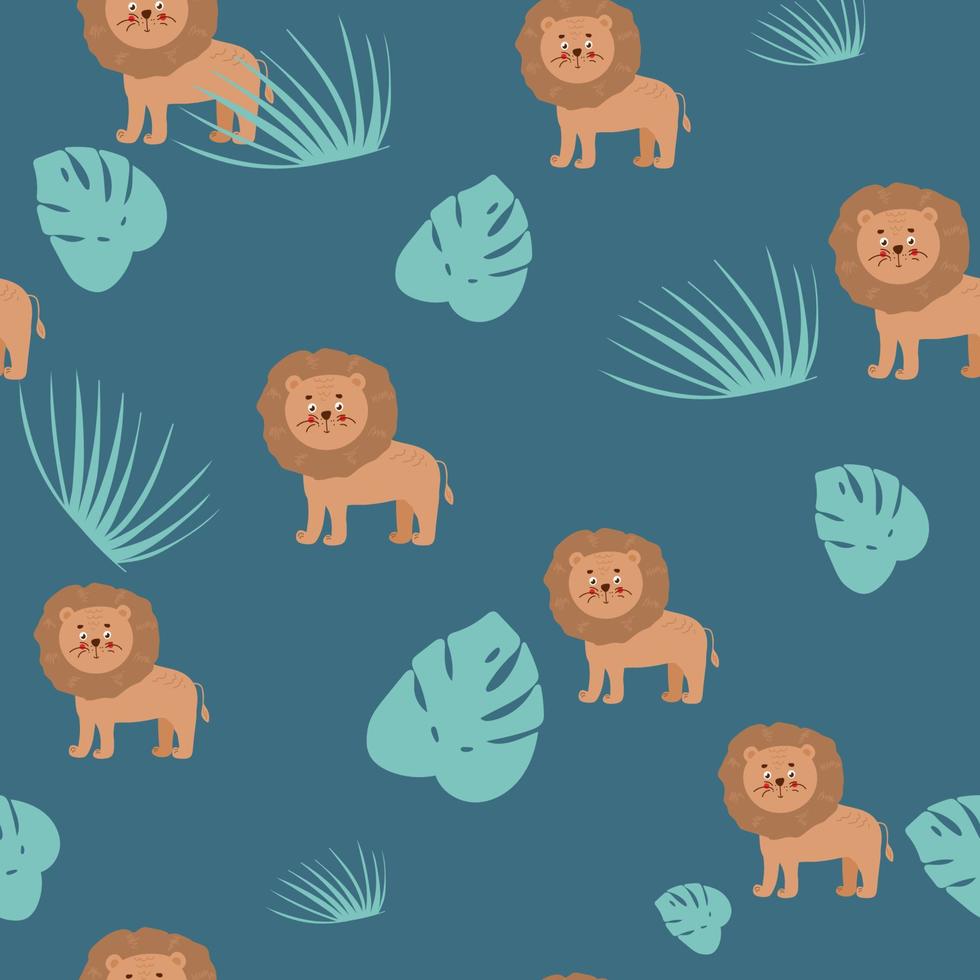 Seamless pattern with cute character lion. Cute vector illustration for kids - lion. Ideal print for fabrics, textiles and gift wrapping Baby Shower