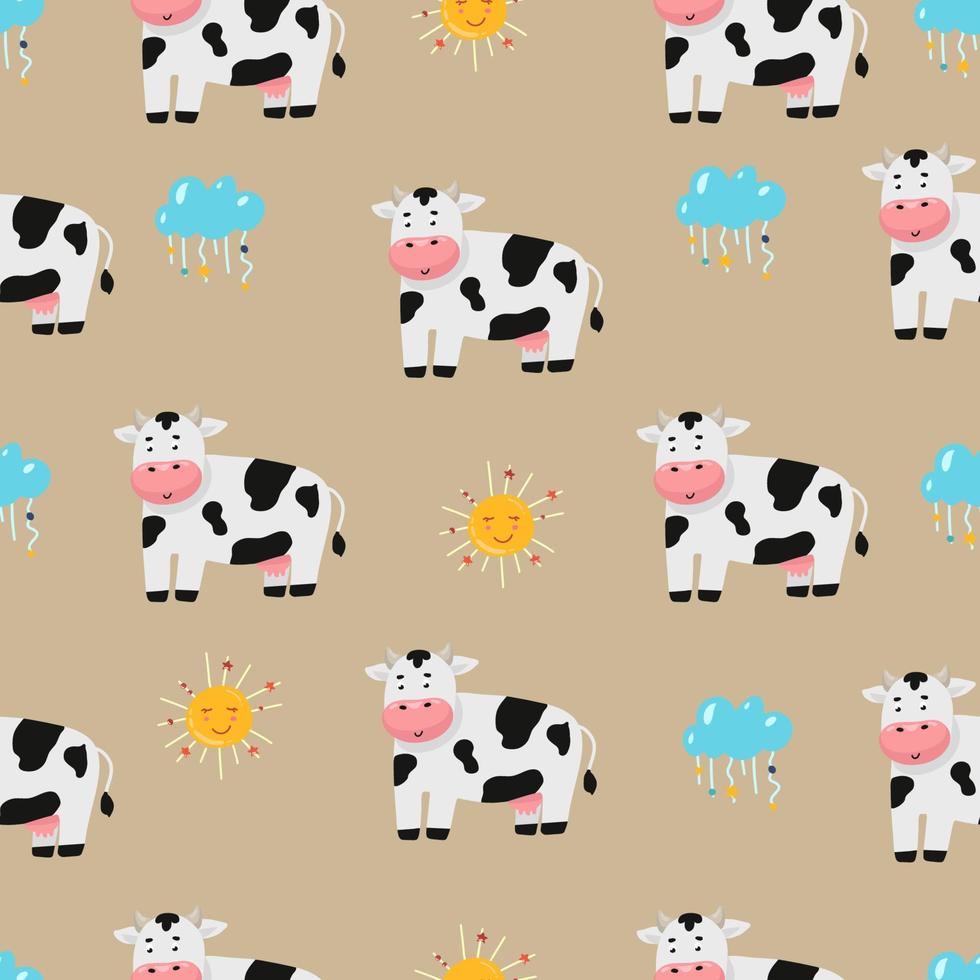 cow and milk seamless pattern Perfect for fabric, wrapping paper or nursery decor. vector