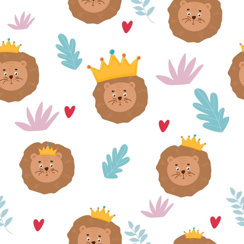 patrón sin costuras con un lindo personaje de león. linda ilustración vectorial para niños - león. impresión ideal para telas, textiles y envoltorios de regalo para baby shower. vector