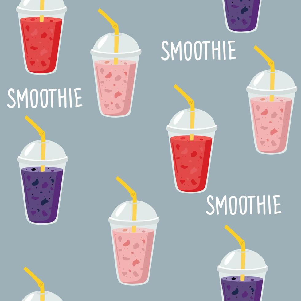 Banana and strawberry smoothie or cocktail. Fresh summer drink. Hand drawn seamless pattern on white background. Detox and healthy life. vector