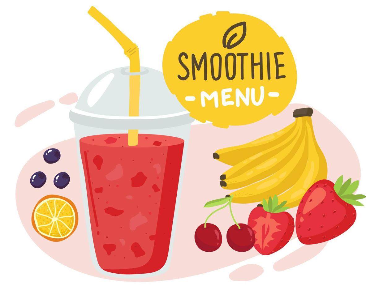 Template with hand drawn jar with smoothie in bright colors vector