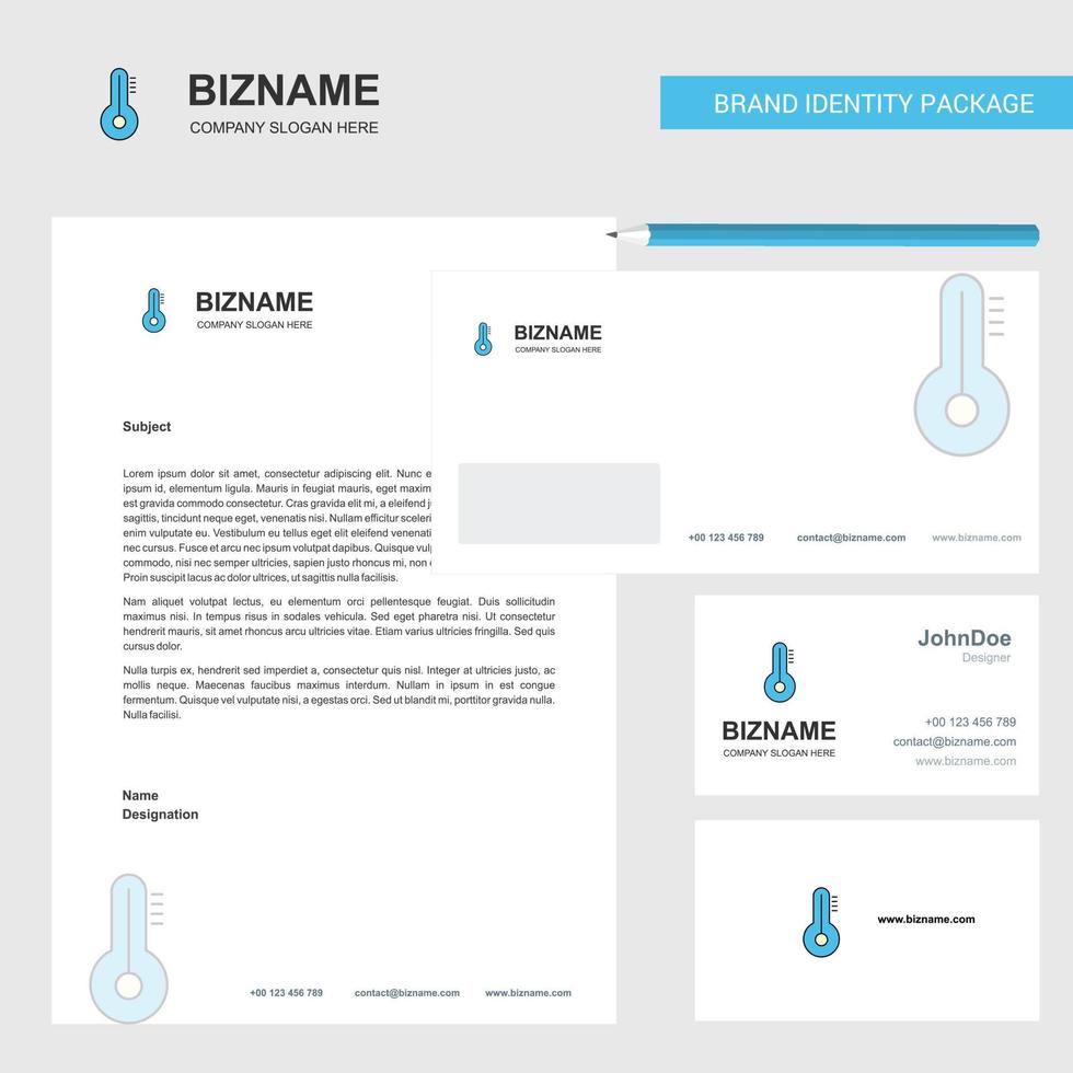 Thermometer Business Letterhead Envelope and visiting Card Design vector template
