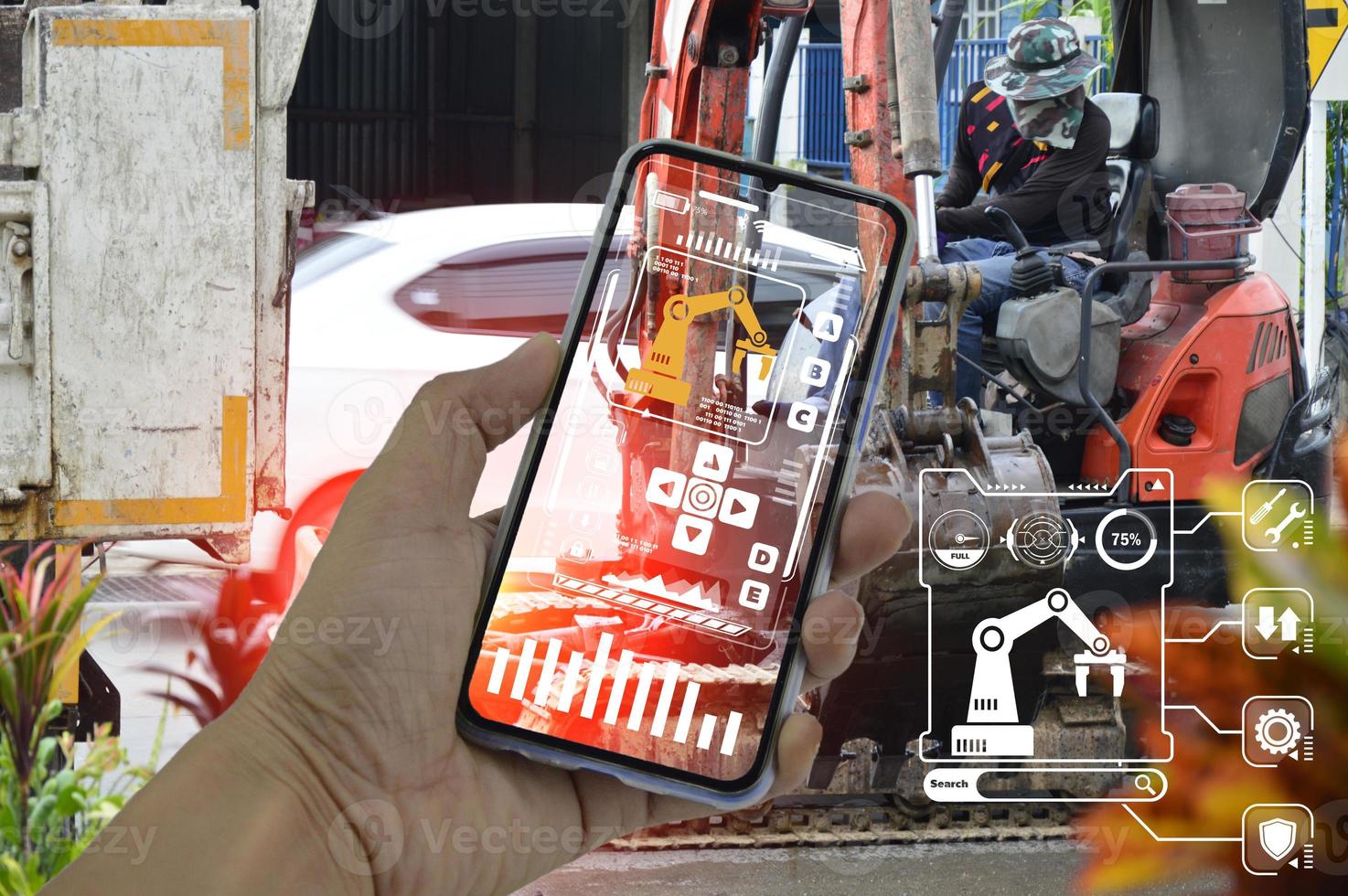 The concept of controlling the operation of machines with Smartphones and applications photo
