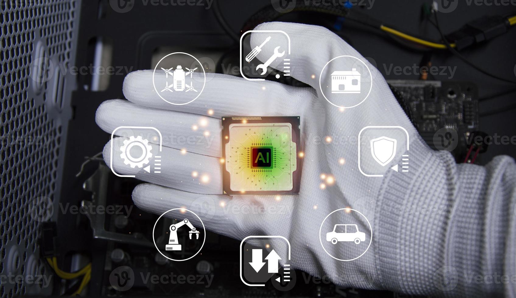Concept, CPU, AI is used to control everything around, using artificial intelligence. photo