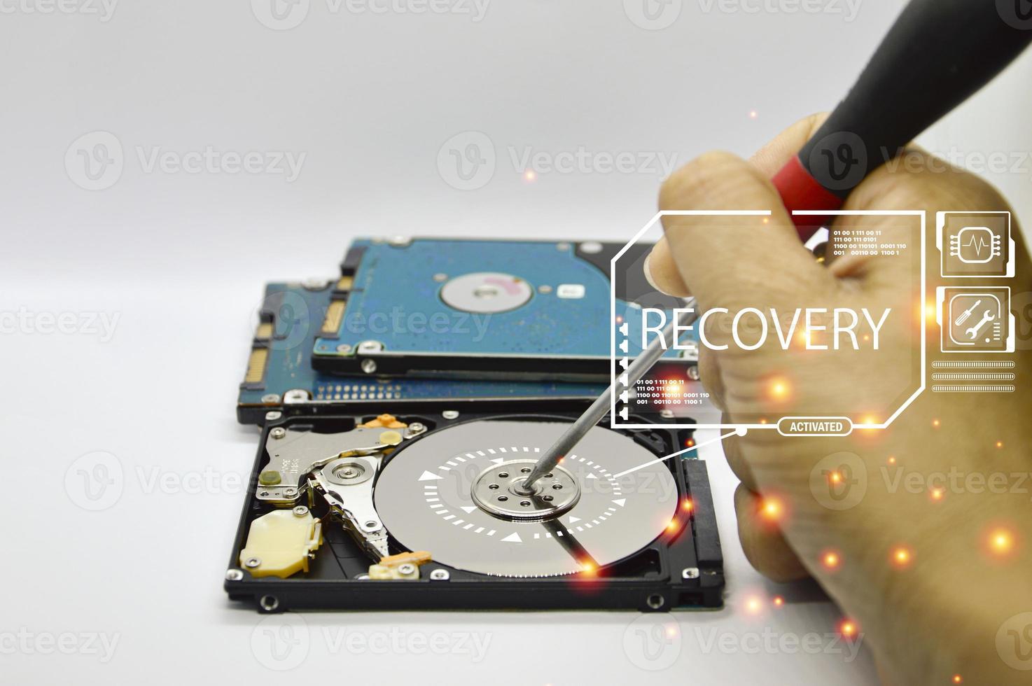 Hard drive is an important storage device, concept of data protection with security. photo