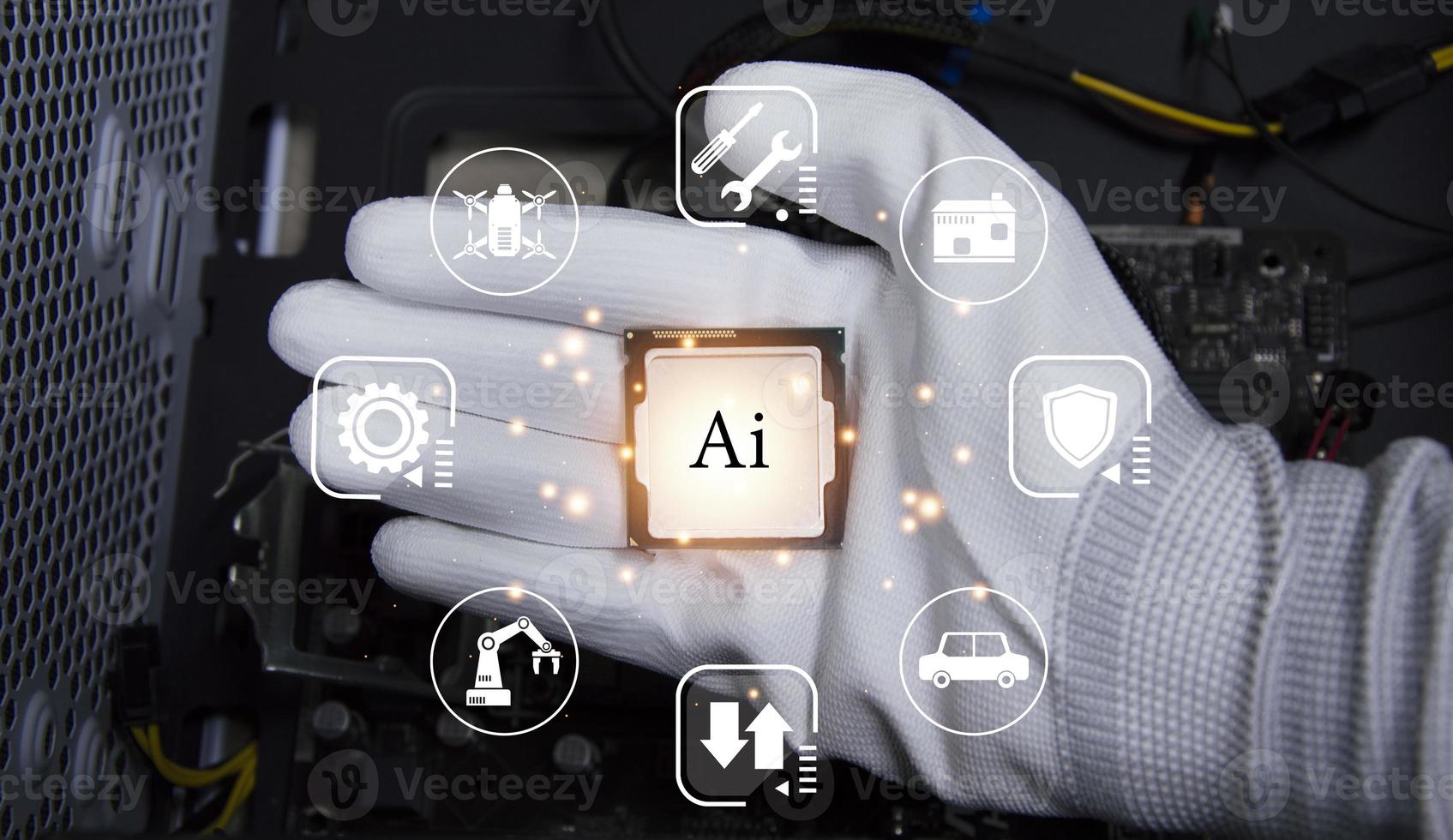 Concept, CPU, AI is used to control everything around, using artificial intelligence. photo