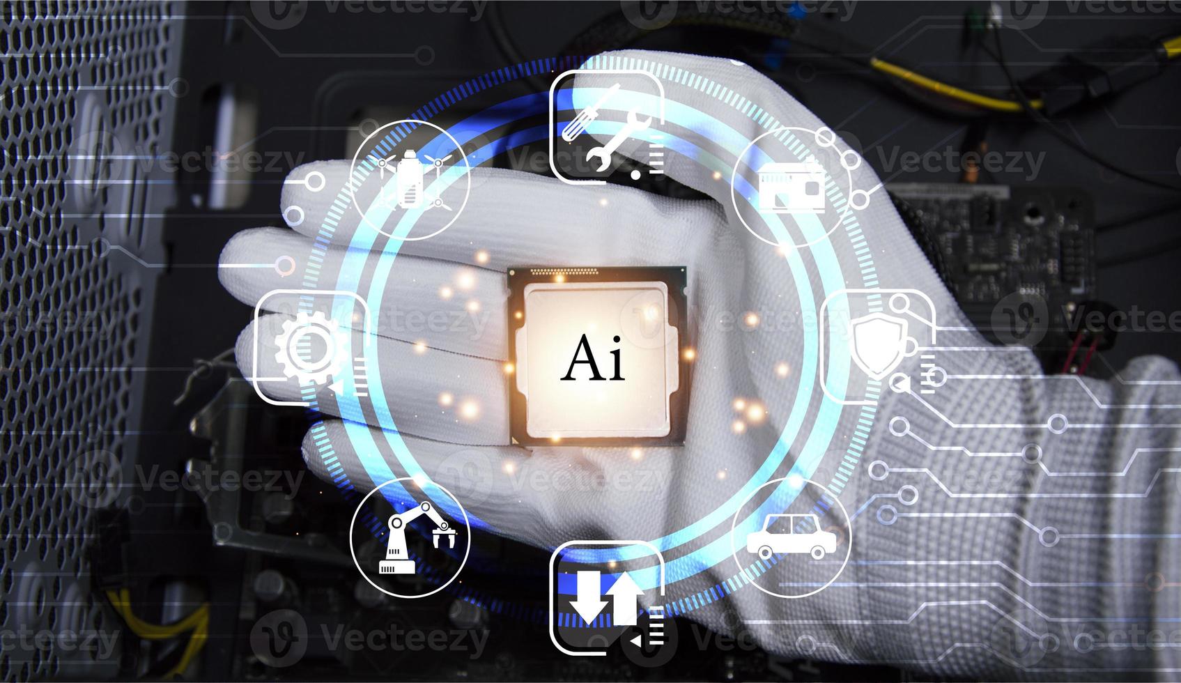 Concept, CPU, AI is used to control everything around, using artificial intelligence. photo