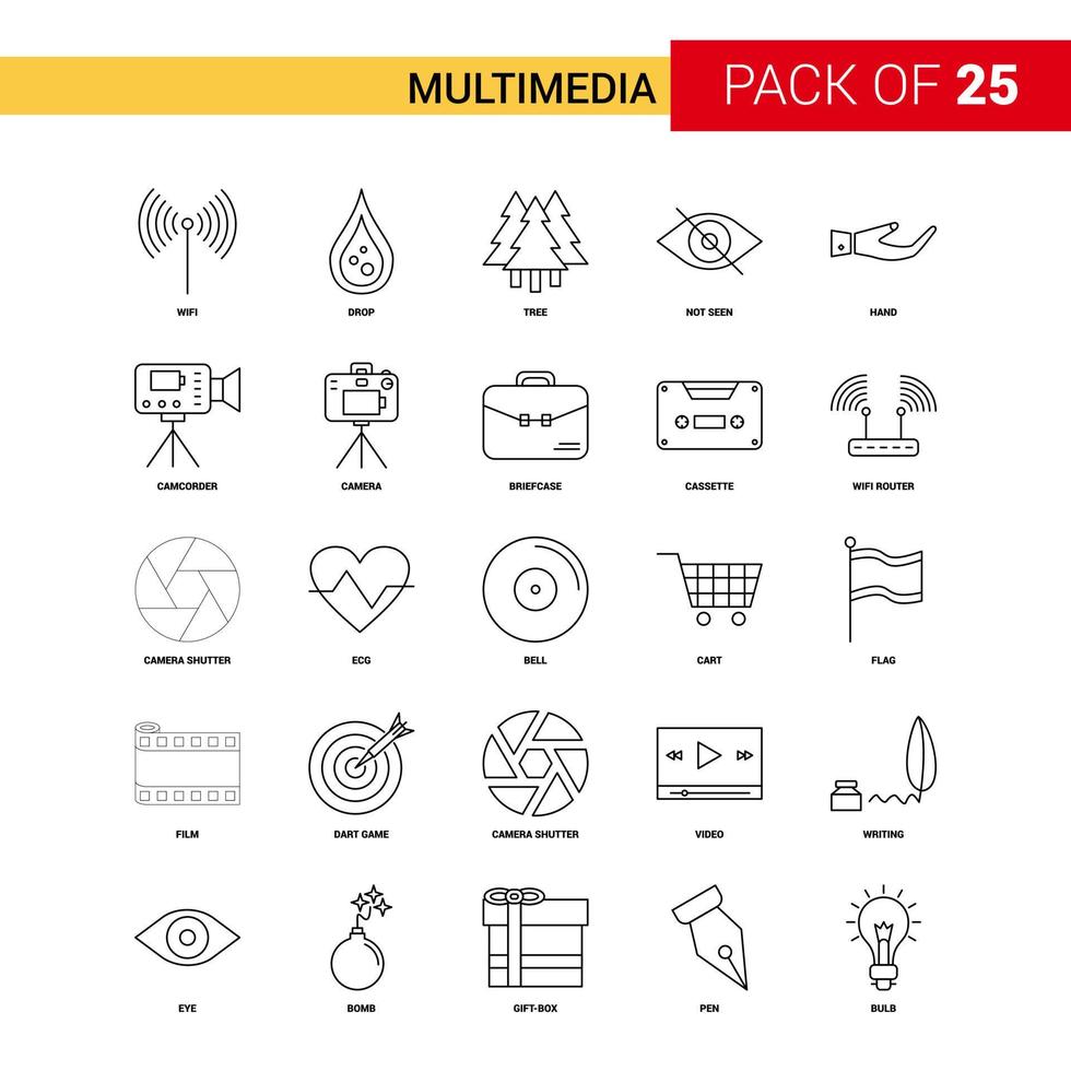 Multimedia Black Line Icon 25 Business Outline Icon Set vector