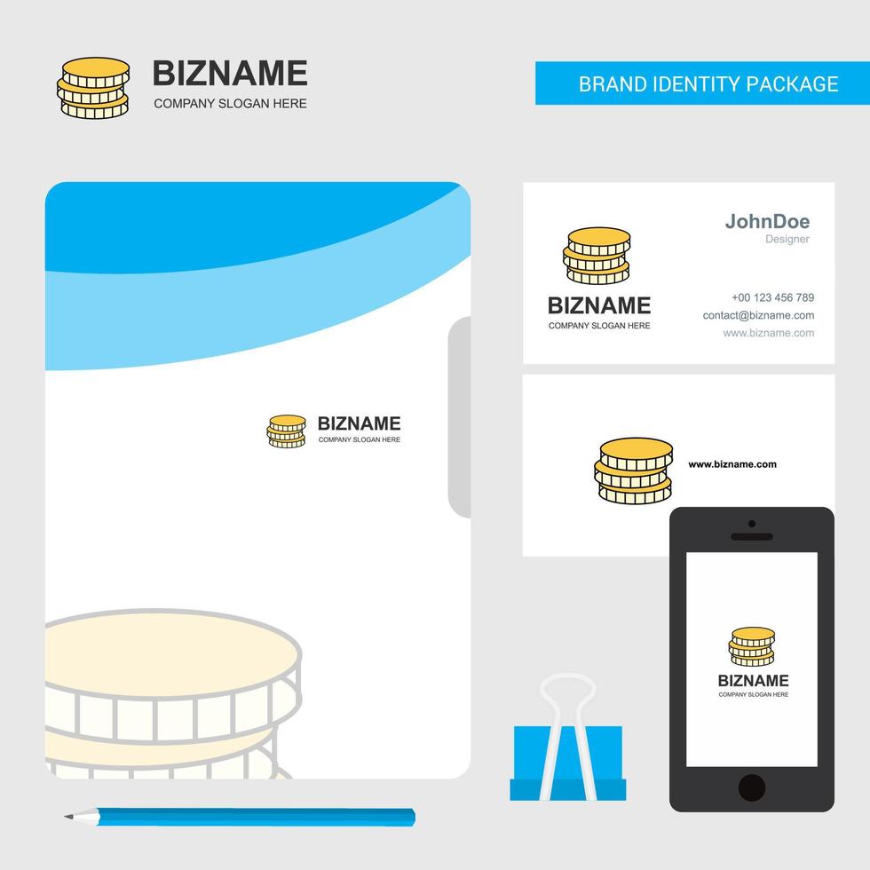 Coins Business Logo File Cover Visiting Card and Mobile App Design Vector Illustration