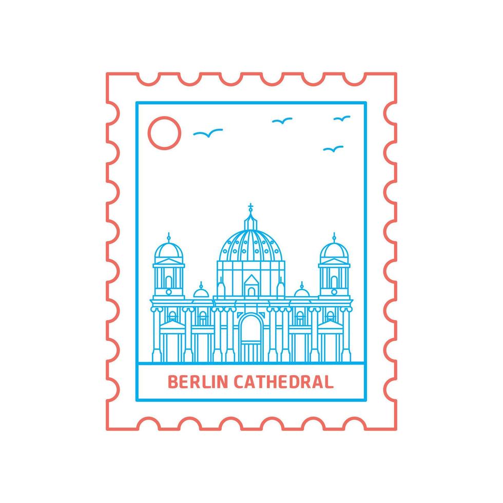 BERLIN CATHEDRAL postage stamp Blue and red Line Style vector illustration