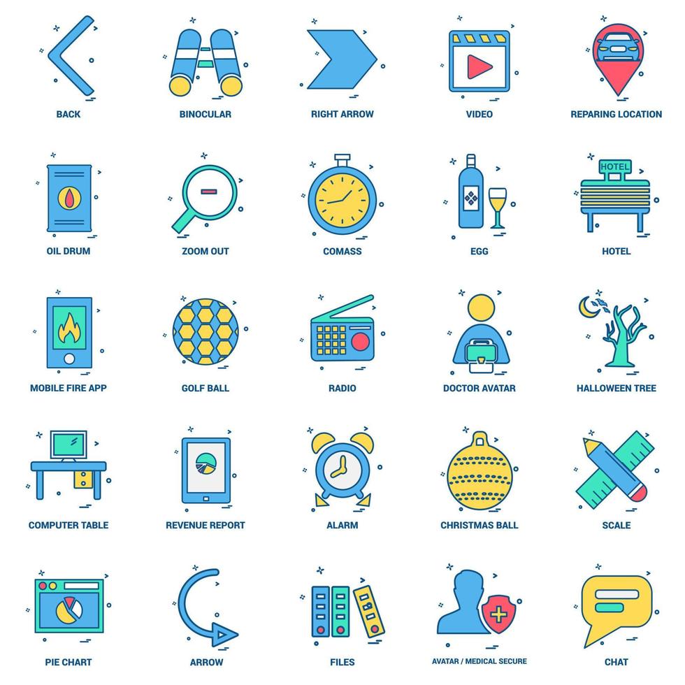 25 conjunto de iconos de color plano de mezcla de concepto de negocio vector