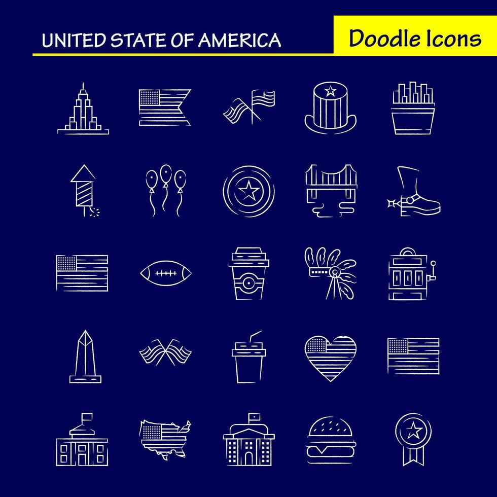 paquete de iconos dibujados a mano de estados unidos para diseñadores y desarrolladores iconos de celebración fiesta de fuegos artificiales día sombrero presidentes estados unidos bola vector