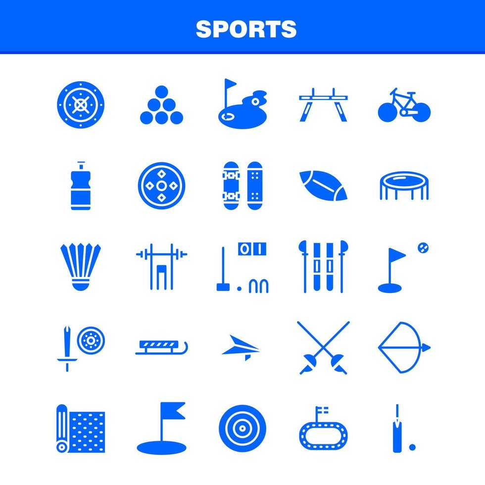 paquete de iconos de glifos sólidos deportivos para diseñadores y desarrolladores vector