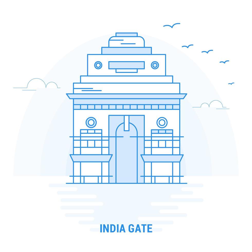 INDIA GATE Blue Landmark Creative background and Poster Template vector