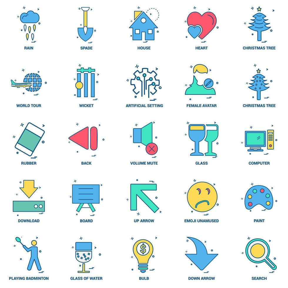 25 conjunto de iconos de color plano de mezcla de concepto de negocio vector