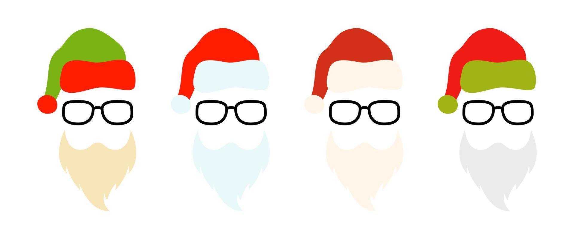 Barba con gorro de navidad y gafas sobre fondo blanco. vector