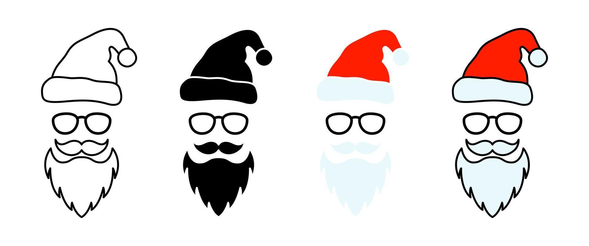 Barba con gorro de navidad y gafas sobre fondo blanco. vector