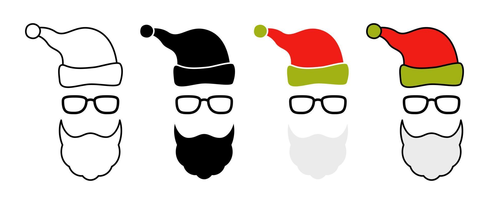 Barba con gorro de navidad y gafas sobre fondo blanco. vector