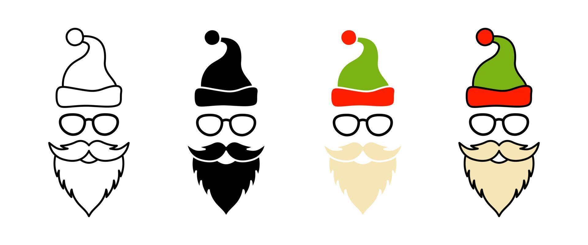 Barba con gorro de navidad y gafas sobre fondo blanco. vector