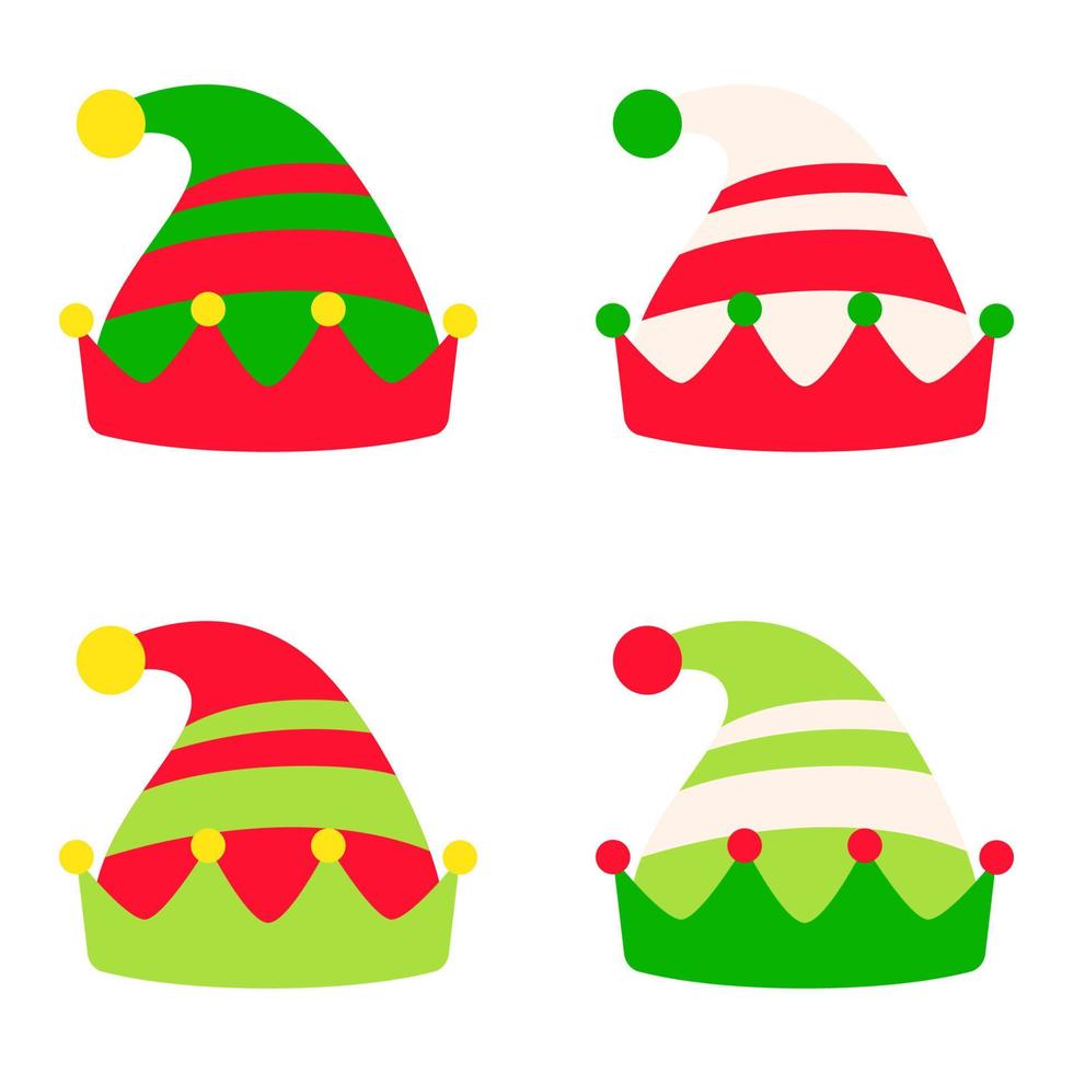 Set of Elf hat isolated on white background vector