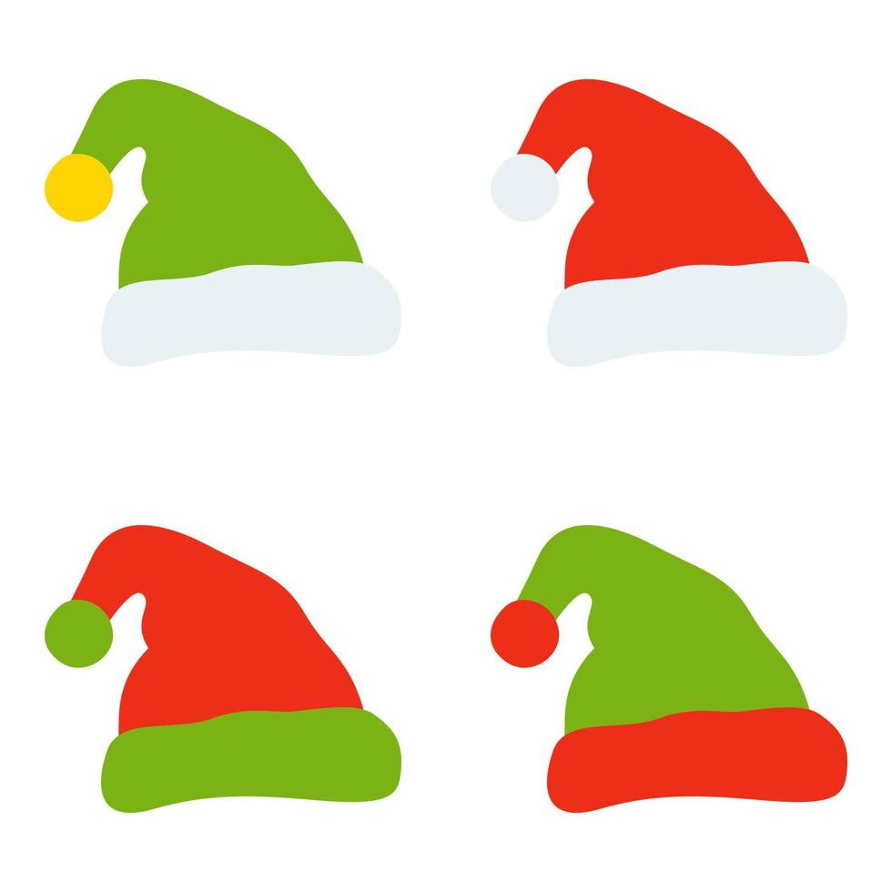 conjunto, de, santa claus, sombrero, aislado, blanco, plano de fondo vector