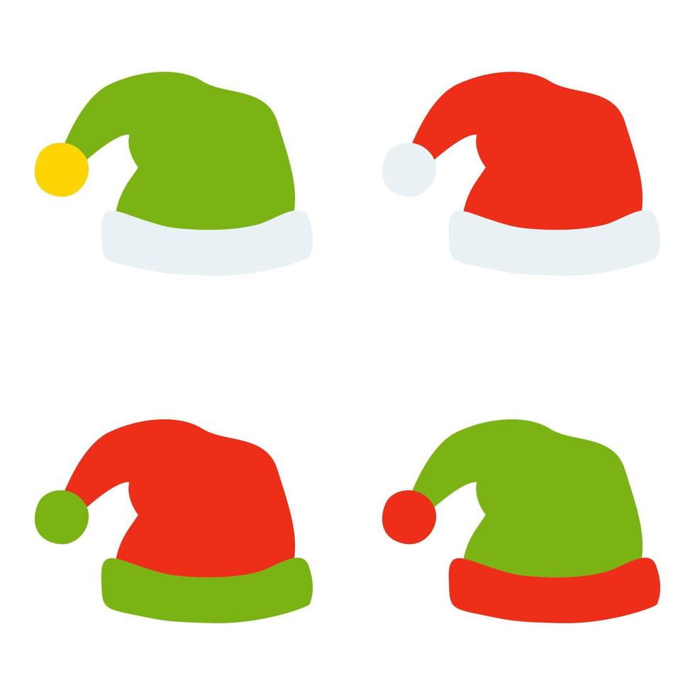 conjunto, de, santa claus, sombrero, aislado, blanco, plano de fondo vector