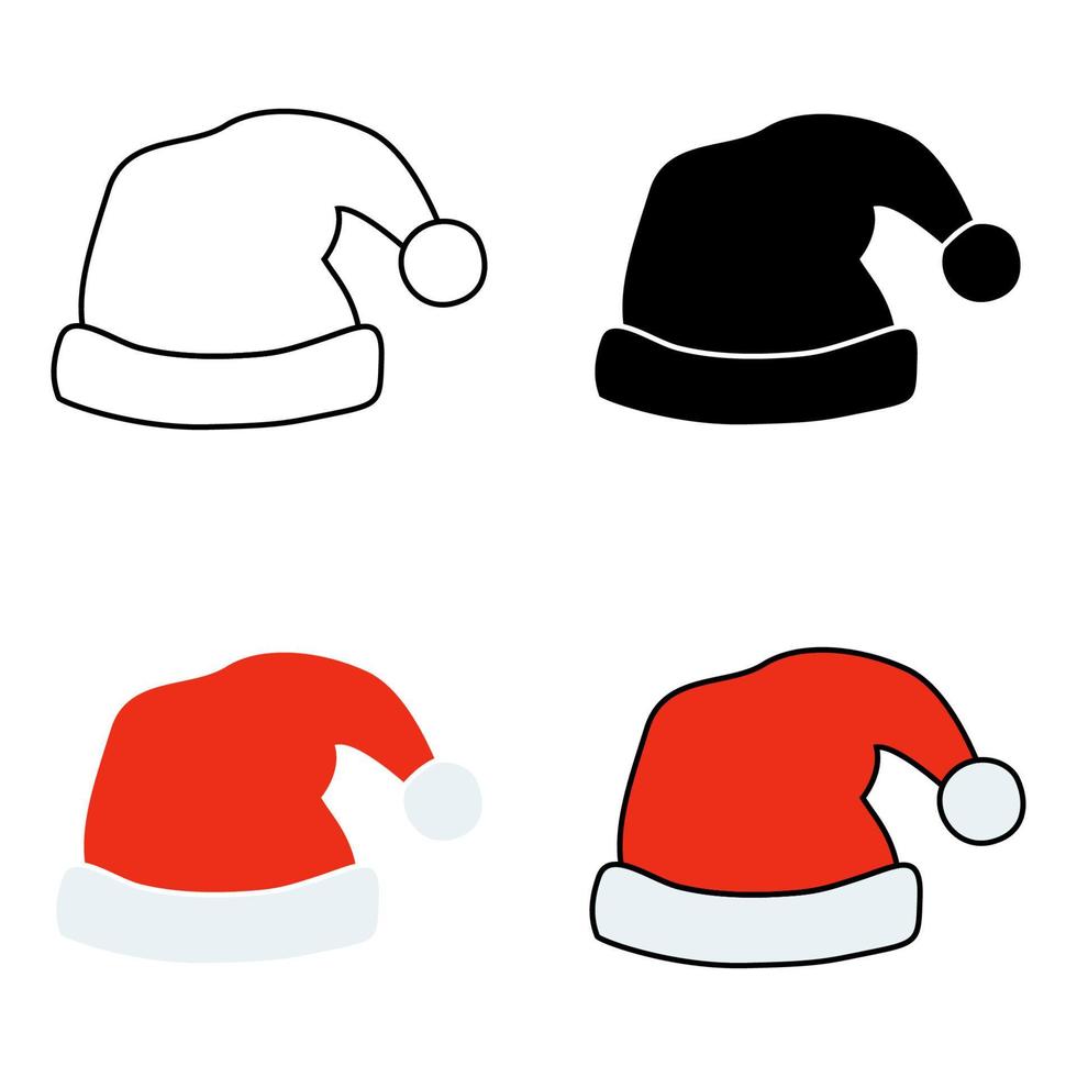 conjunto, de, santa claus, sombrero, aislado, blanco, plano de fondo vector