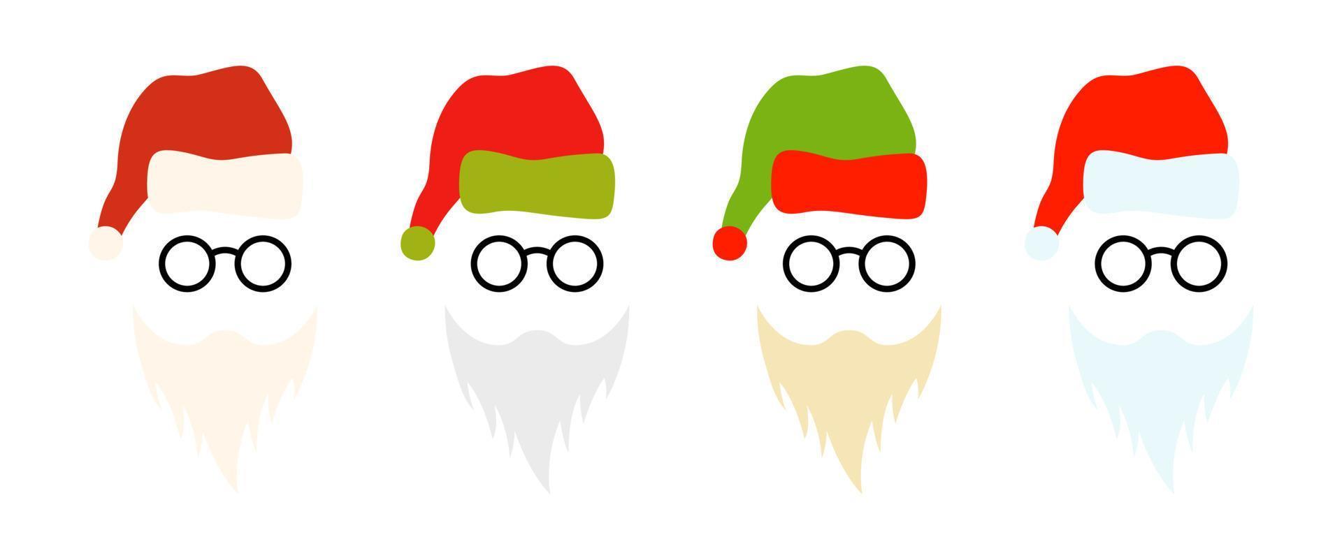 Barba con gorro de navidad y gafas sobre fondo blanco. vector