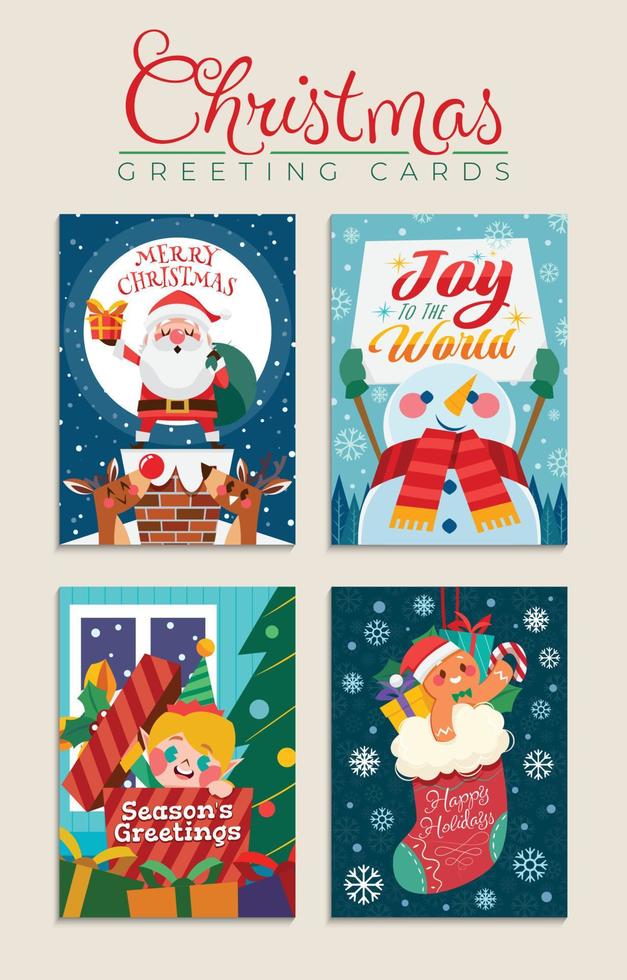 Santa Claus and His Helpers Greeting Cards Set vector