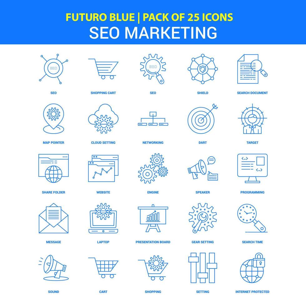 seo marketing iconos futuro azul 25 paquete de iconos vector