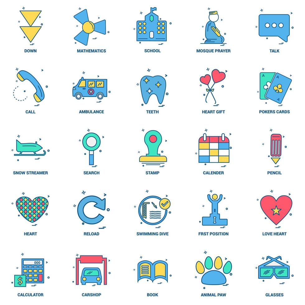 25 conjunto de iconos de color plano de mezcla de concepto de negocio vector