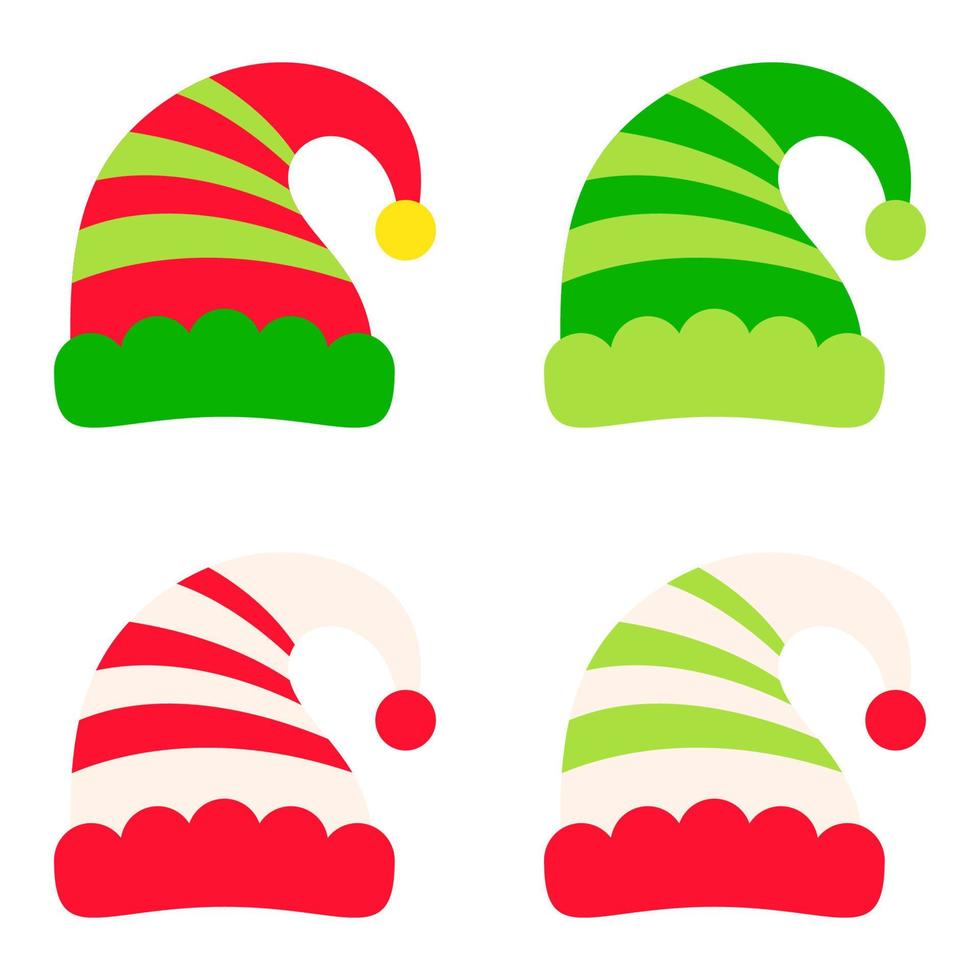 Set of Elf hat isolated on white background vector