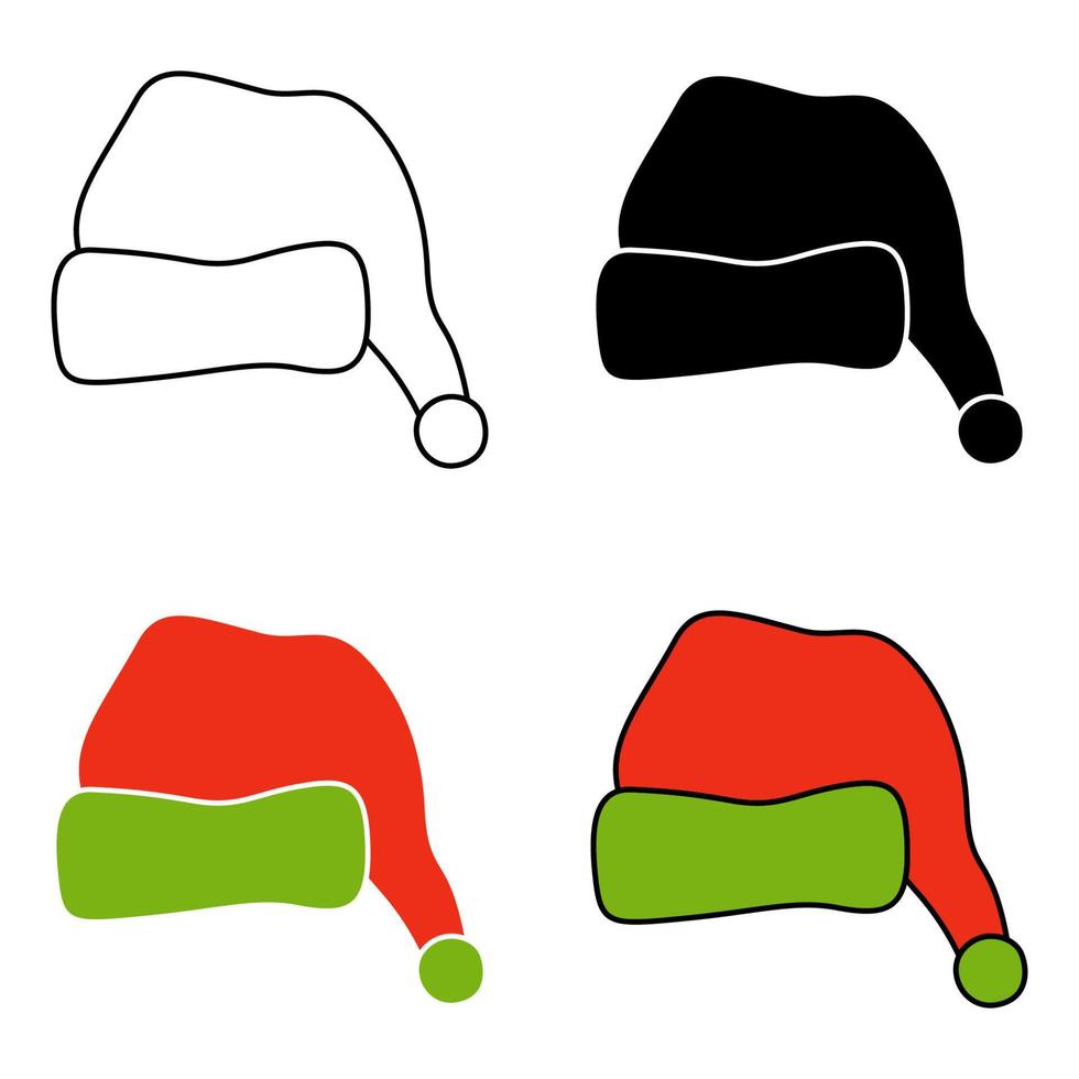 conjunto, de, santa claus, sombrero, aislado, blanco, plano de fondo vector