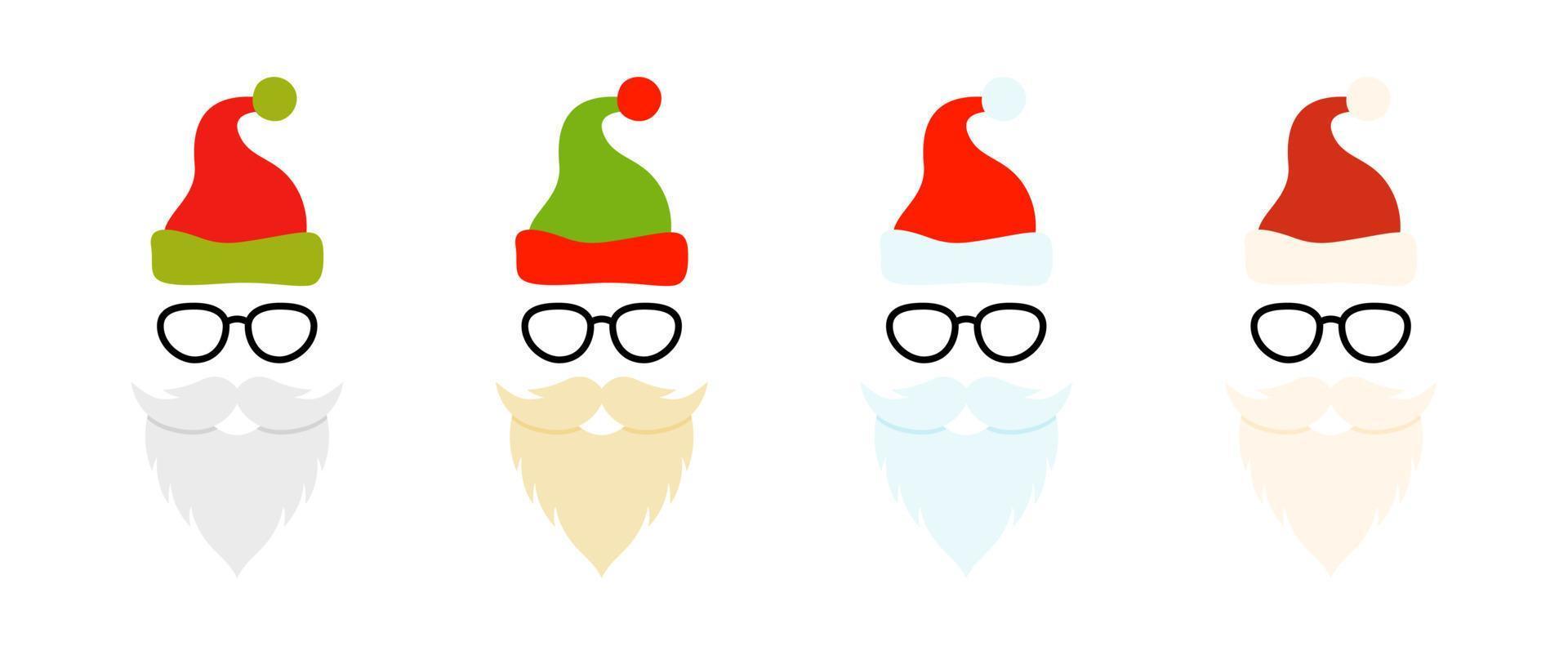 Barba con gorro de navidad y gafas sobre fondo blanco. vector