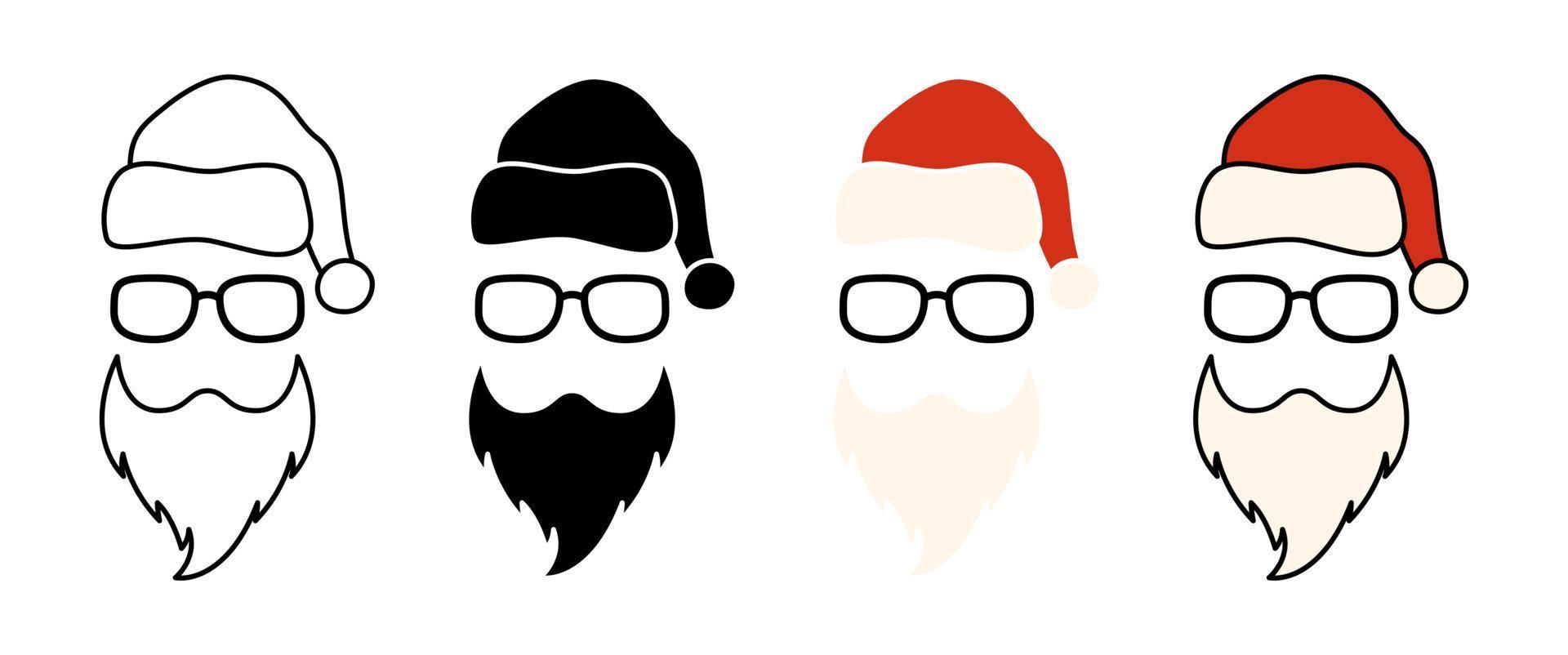 Barba con gorro de navidad y gafas sobre fondo blanco. vector