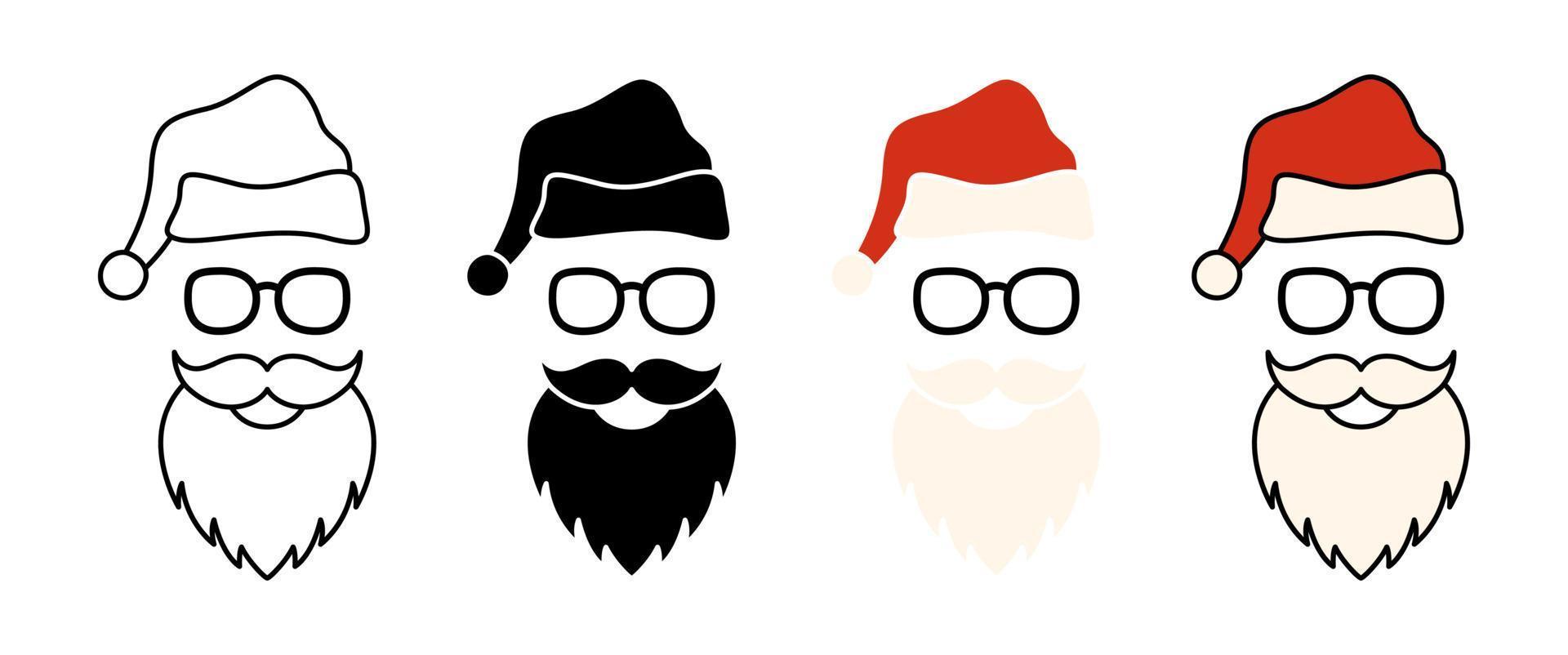 Barba con gorro de navidad y gafas sobre fondo blanco. vector