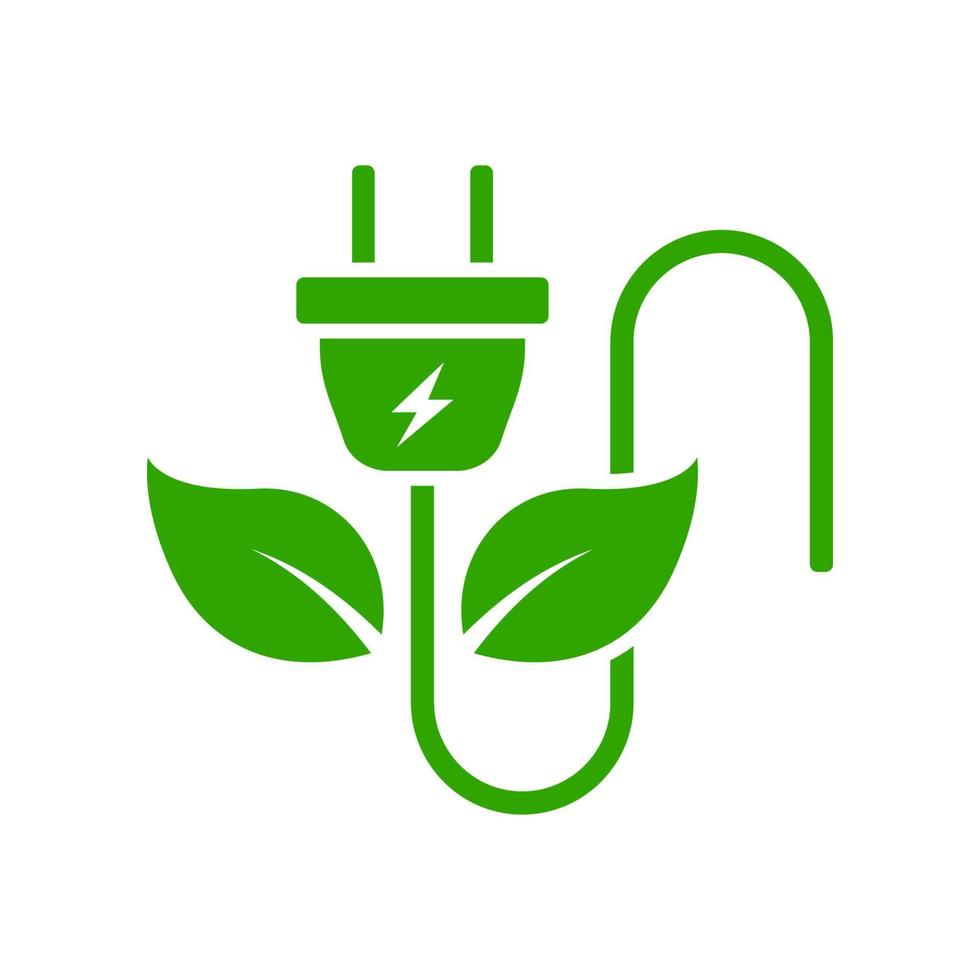 icono de silueta de energía verde de enchufe eléctrico. icono de tecnología sostenible de ecología renovable. energía eléctrica ecológica con pictograma de glifo de hoja. conservación medioambiental. ilustración vectorial aislada. vector