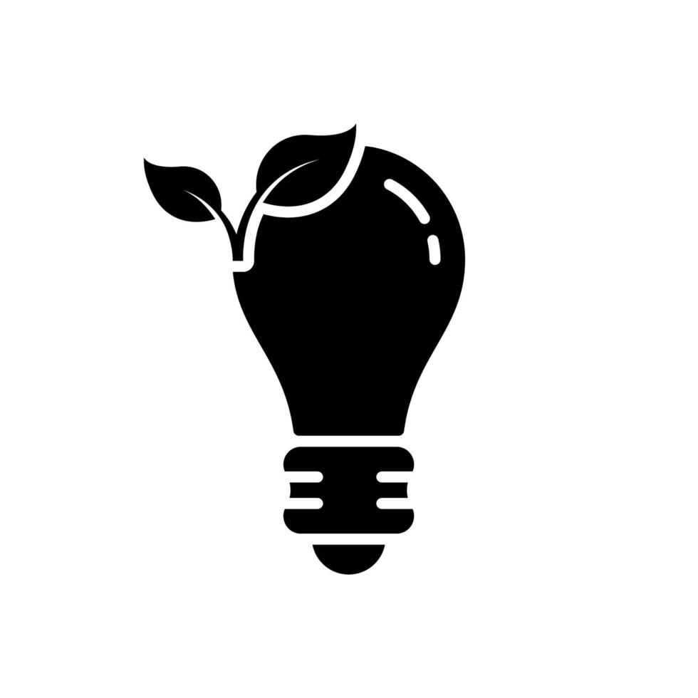Light Bulb Eco Electricity Silhouette Icon. Ecological Low-Energy Lightbulb Glyph Pictogram. Ecology Lamp with Leaf Environment Conservation Black Icon. Isolated Vector Illustration.