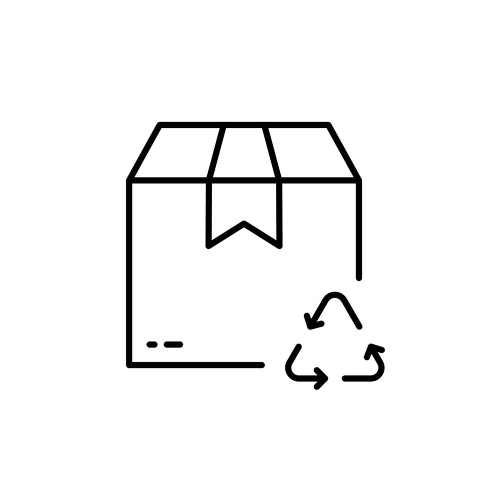 Recycle Box Package Line Icon. Reusable Organic Cardboard Parcel Linear Pictogram. Triangle Arrow Recycling Ecological Sustainable Pack Outline Symbol. Editable Stroke. Isolated Vector Illustration.