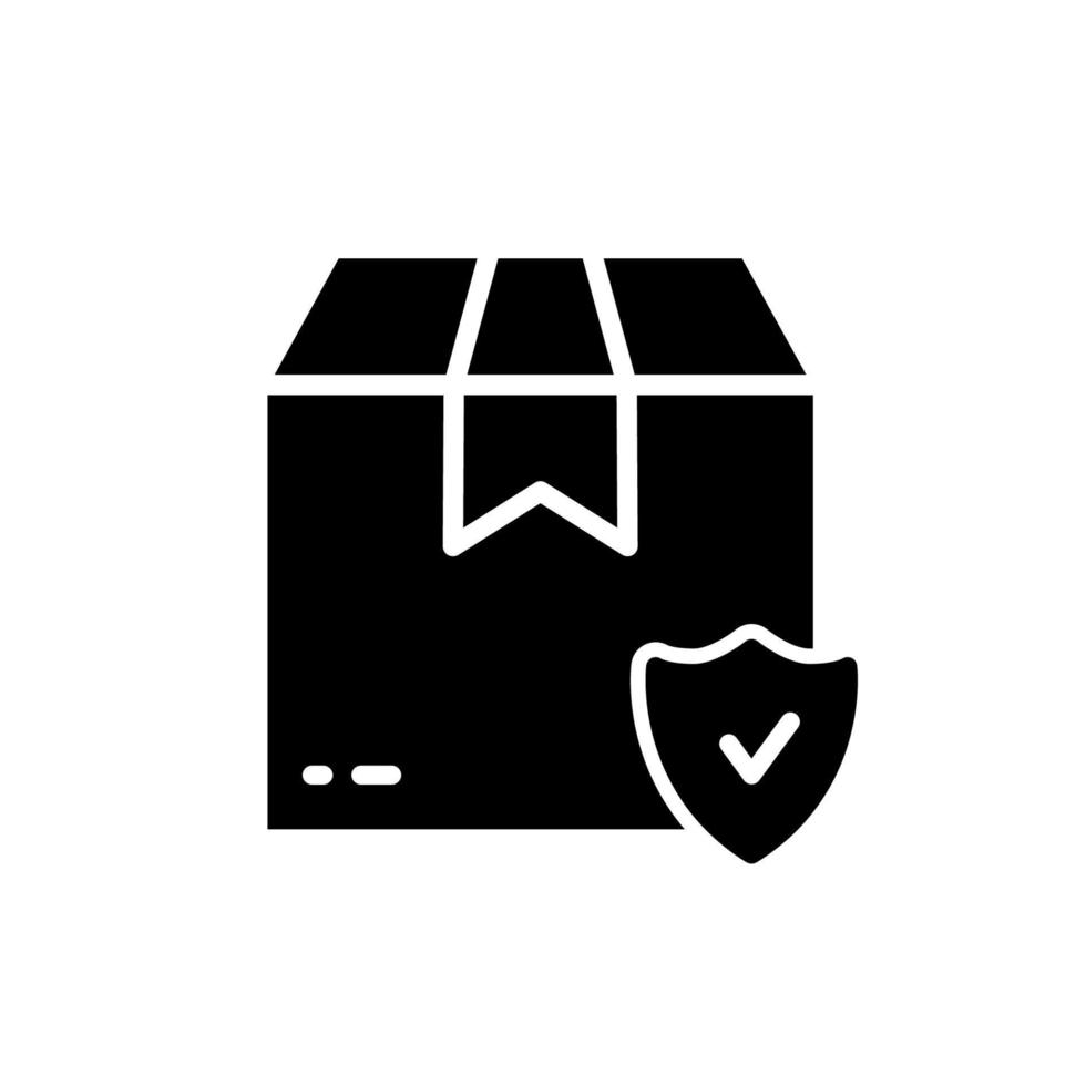Parcel Box Secure Transportation Silhouette Icon. Safe Delivery Shield Symbol. Insurance Safety Shipping Package Glyph Pictogram. Protection Distribution Deliver. Isolated Vector Illustration.