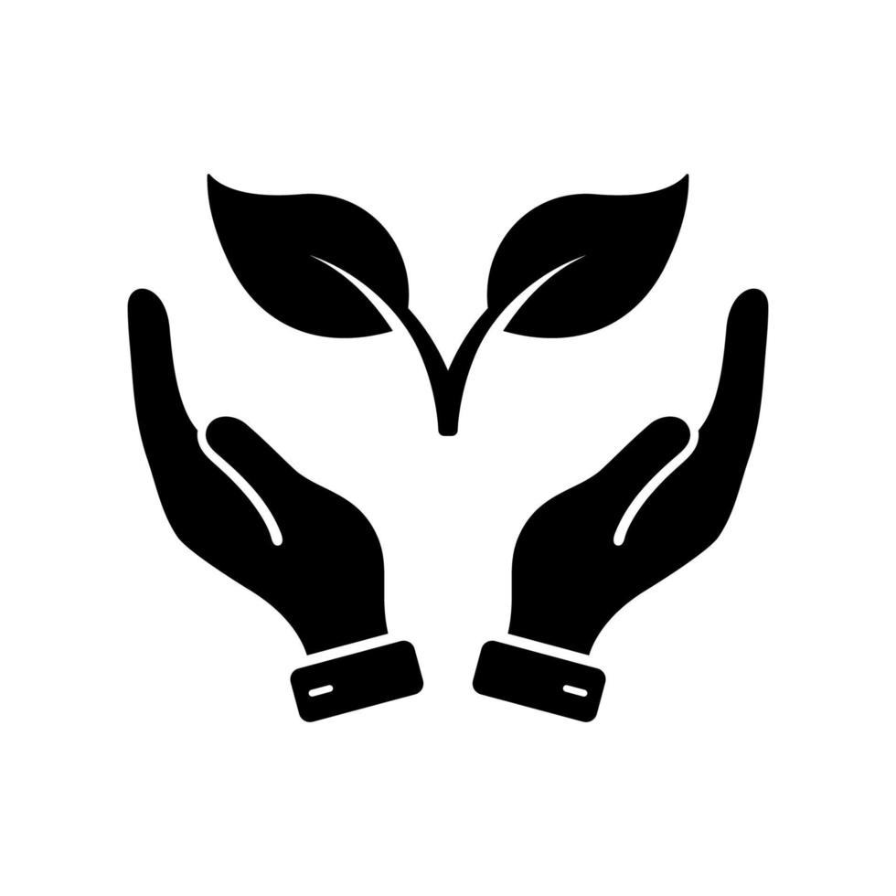 Ecology Organic Seedling Silhouette Icon. Flower Leaf Care in Palm Sign. Plant in Human Hand Glyph Pictogram. Growth Eco Tree Environment Icon. Agriculture Concept. Isolated Vector Illustration.
