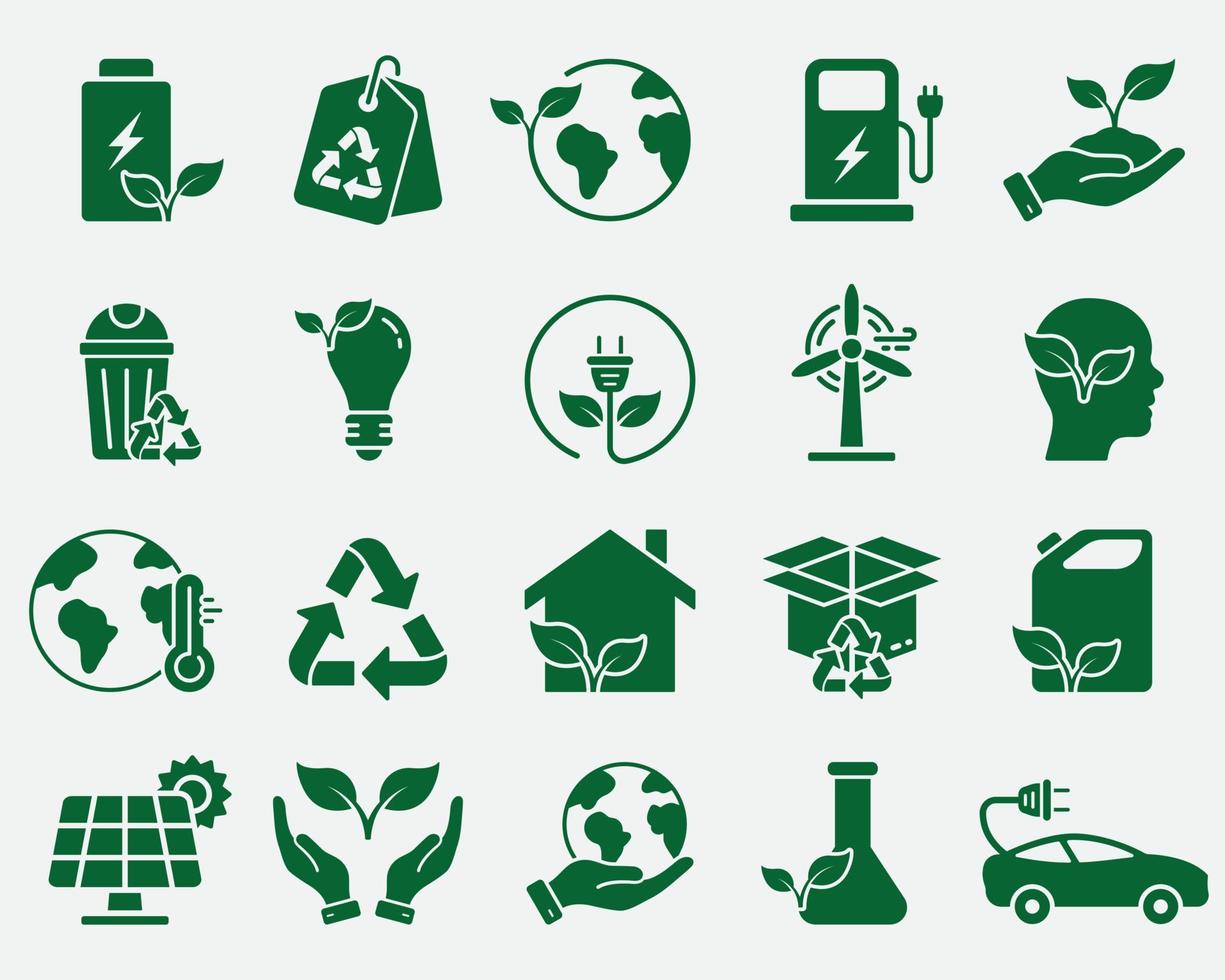 conjunto de signos de recursos renovables, energía eólica y hidráulica. ecología ambiental del icono de la silueta del planeta tierra. pictograma de energía verde. símbolo de tecnología ecológica sostenible. ilustración vectorial aislada. vector