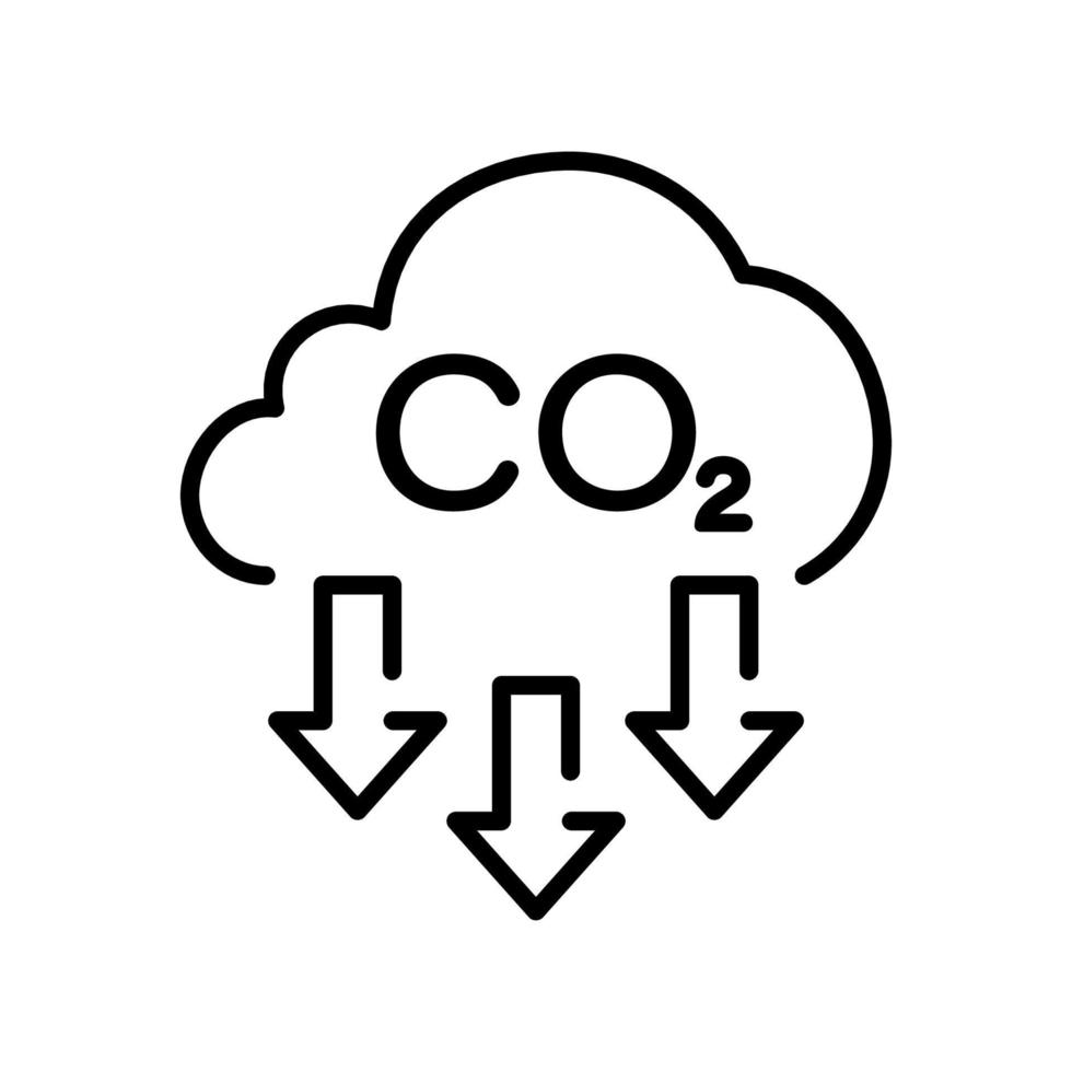 Atmosphere Contamination Line Icon. Reduction Greenhouse CO2 with Cloud Emission Linear Pictogram. Carbon Dioxide Pollution in Air Outline Icon. Editable Stroke. Isolated Vector Illustration.